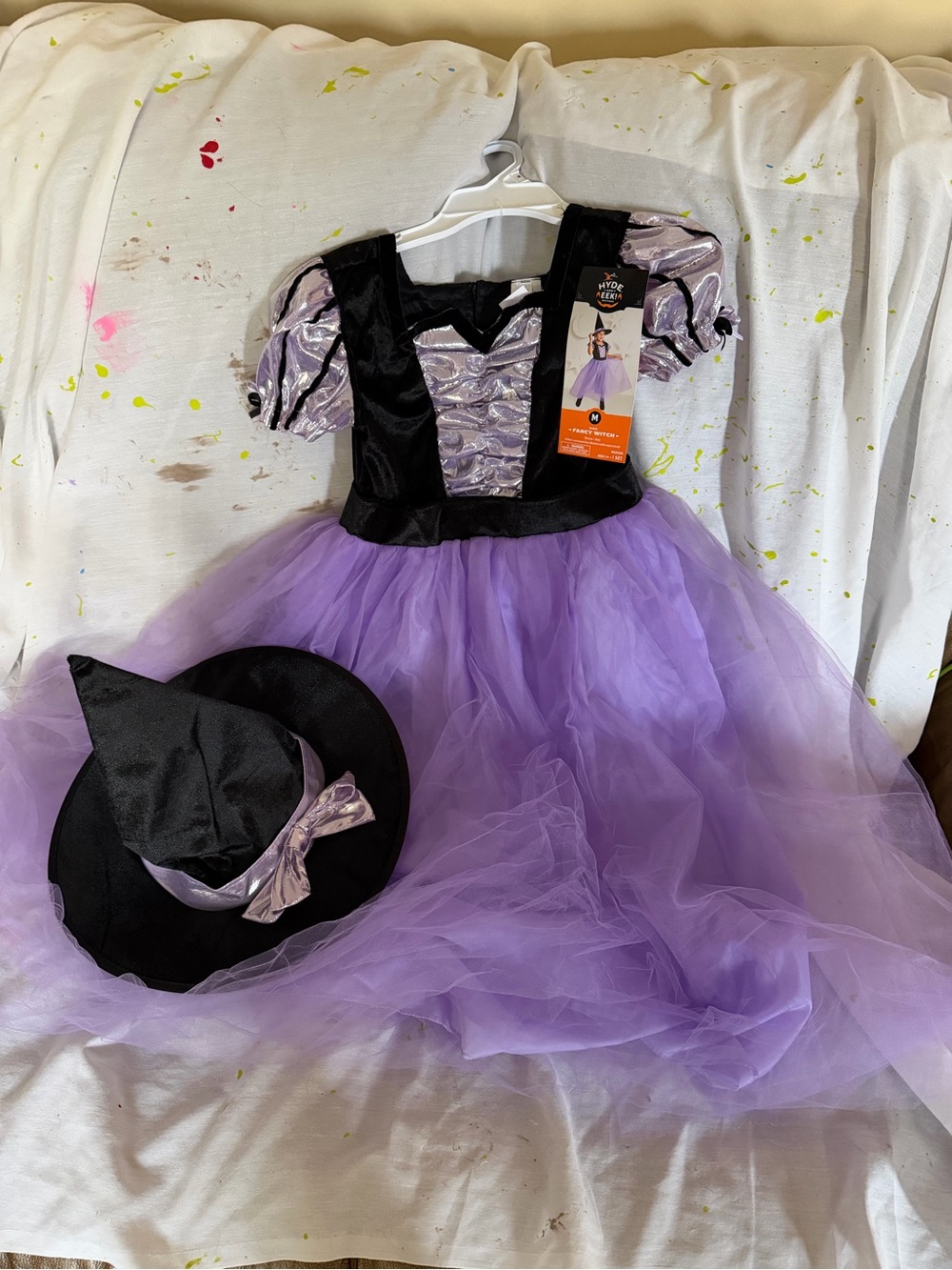 Medium Purple & Black Witch Costume for Kids - Classic Tulle Dress with Hat